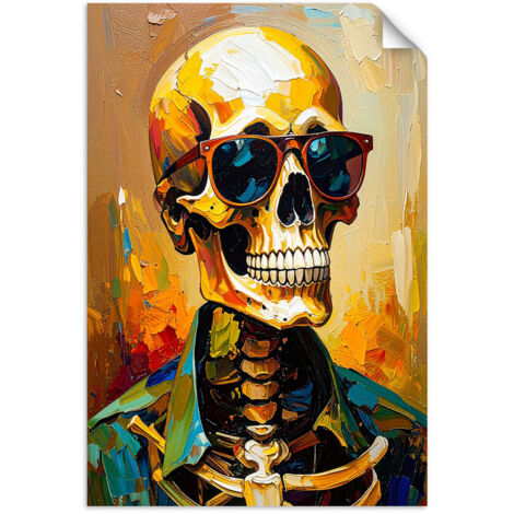 Selbstklebendes Poster – Wandsticker Bunter Totenkopf mit Brille 30x45 cm