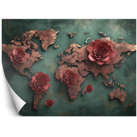 Fototapete Blumen Weltkarte Rose 350x245 cm (1/5)