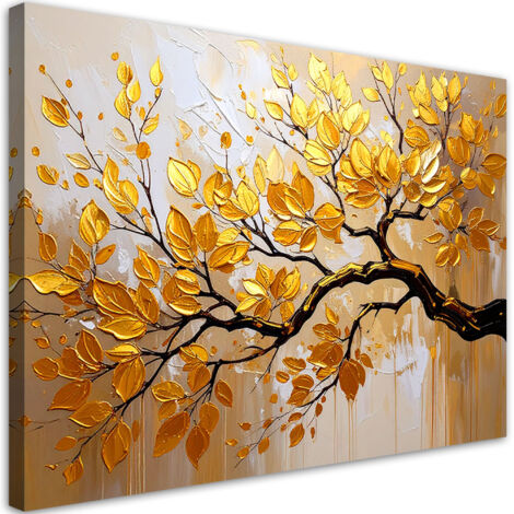 Wandbild Goldene Blätter auf einem Ast 100x70 cm (1/5)