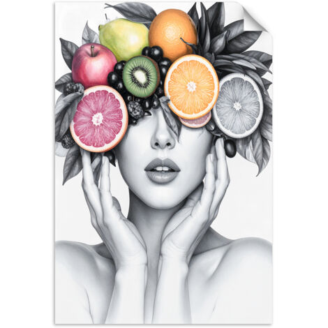 Selbstklebendes Poster – Wandsticker Frau mit Früchten auf dem Kopf 100x150 cm