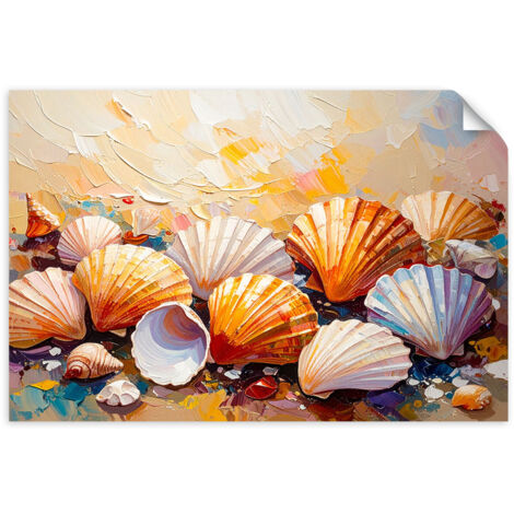 Selbstklebendes Poster – Wandsticker Bunte Muscheln Strand Imitation von Farbe 45x30 cm