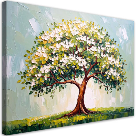 Wandbild für das Wohnzimmer 3D Grüner blühender Baum des Lebens Blumen 90x60 cm