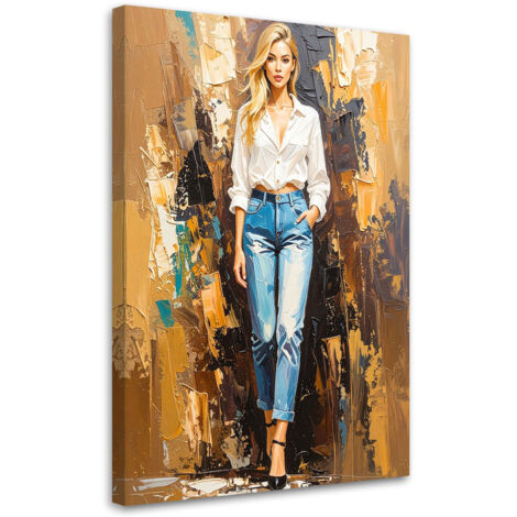 Wandbild für das Wohnzimmer Büro Schönes Mädchen in Jeans 60x90 cm