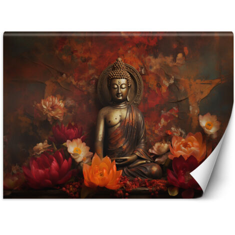 Fototapete Meditierender Buddha und farbige Blumen 200x140 cm (1/5)