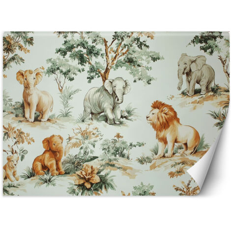 Tapete für Kinderzimmer Elefanten Löwen Dschungel 350x245 cm (1/5)