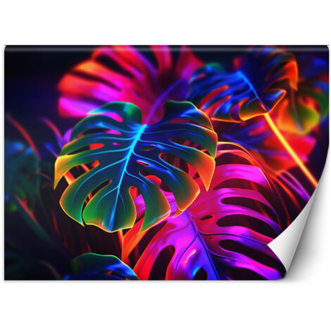 Fototapete Monstera fluoreszierende Blätter 400x280 cm