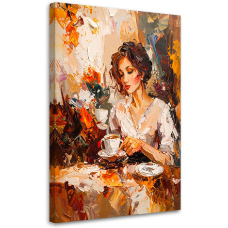 Wandbild Frau trinkt Kaffee Imitation von Farbe 40x60 cm (1/5)