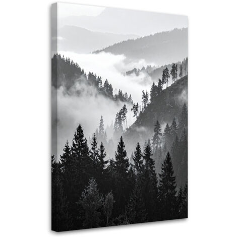 Wandbild Berge Wald Bäume Schwarz-Weiß 60x90 cm (1/5)
