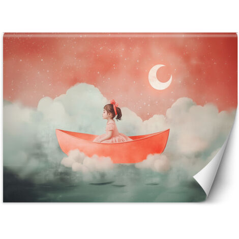 Tapete für Jungen Mädchen in einem Boot in den Wolken 200x140 cm (1/5)