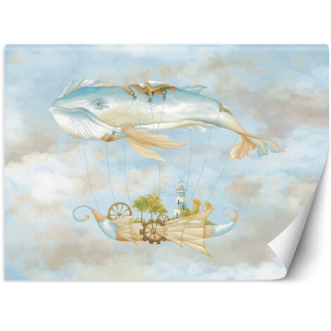 Fototapete Fliegender Wal und Schiff Blau 368x254 cm