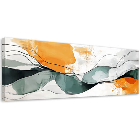 Wandbild Abstrakt Linien Flecken Orange Türkis Minimalismus 90x30 cm (1/5)