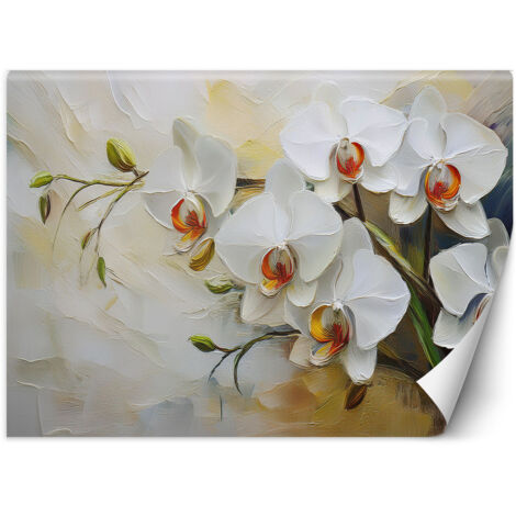 Fototapete Weiß gemalte Blumen 350x245 cm (1/5)