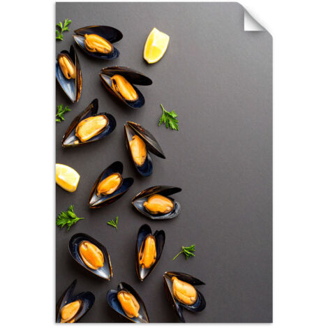 Selbstklebendes Poster – Wandsticker Meeresfrüchte Muscheln und Kräuter 90x130 cm