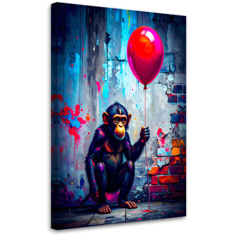 Wandbild Affe mit Ballon Graffiti Straßenkunst 40x60 cm (1/5)