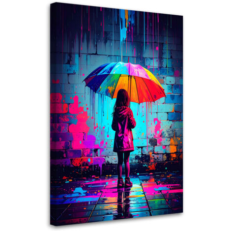 Wandbild Mädchen mit Regenschirm Graffiti Straßenkunst 40x60 cm (1/5)