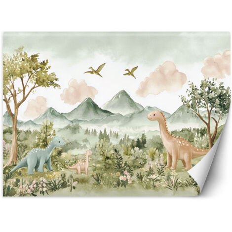 Tapete für Jungen Fröhliche Dinosaurier Berglandschaft 350x245 cm (1/5)