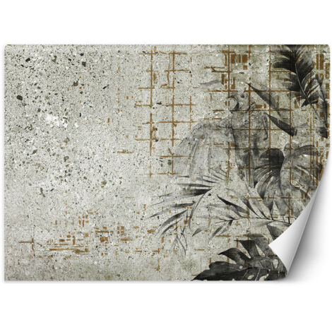 Fototapete Monstera Blätter Betonoptik Mauer 300x210 cm (1/5)
