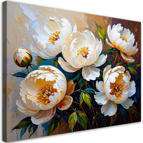 Wandbild für das Schlafzimmer Wohnzimmer Cremefarbene Pfingstrosen Blumen auf beigem Hintergrund 60x40 cm