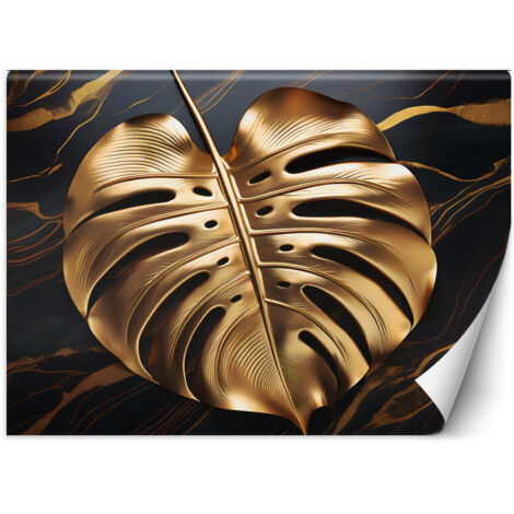 Fototapete Goldglänzendes Monstera-Blatt abstrakt 250x175 cm