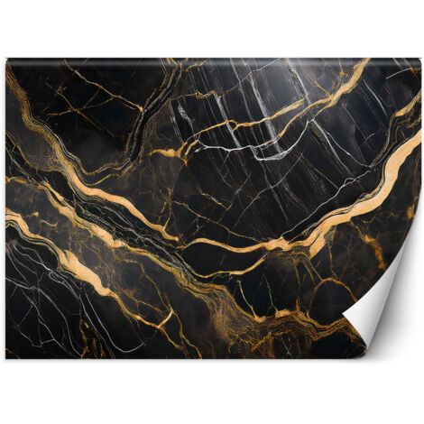 Fototapete Schwarzer und weißer Marmor mit Gold 350x245 cm