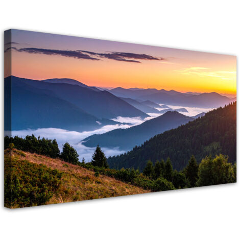 Wandbild Wald Berge im Nebel Landschaft 80x40 cm (1/5)