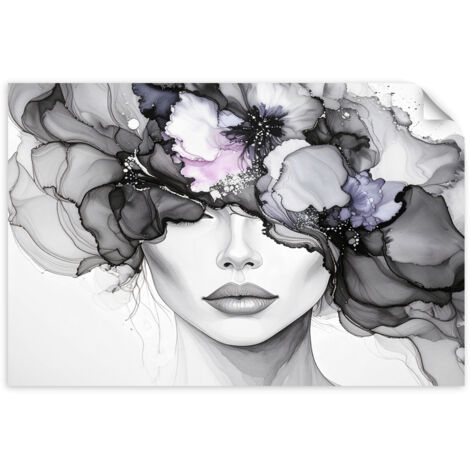 Selbstklebendes Poster – Wandsticker Frau mit Blumen auf dem Kopf 100x70 cm