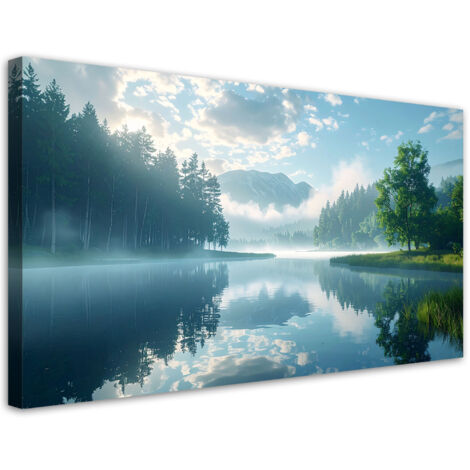 Wandbild Landschaft See Berge Nebel Natur 80x40 cm (1/5)