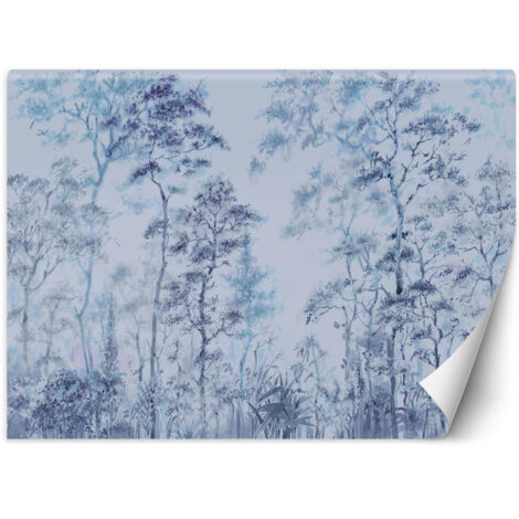 Fototapete Hohe dünne Bäume Blau Landschaft 368x254 cm (1/5)
