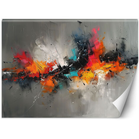 Fototapete Farbenfroher abstrakter Ausdruck auf grauem Hintergrund 200x140 cm (1/5)