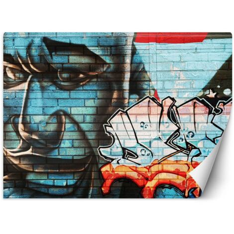 Fototapete Graffiti an der Wand blaues Gesicht 254x184 cm (1/5)