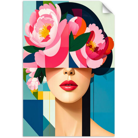 Selbstklebendes Poster – Wandsticker Blumen Frau inspiriert vom Bauhaus 70x100 cm (1/3)