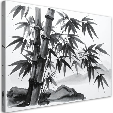 Wandbild Bambusblätter Landschaft schwarz-weiß 90x60 cm (1/5)