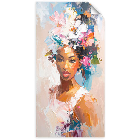 Selbstklebendes Poster – Wandsticker Porträt einer Frau Blumen abstrakt 60x120 cm (1/3)