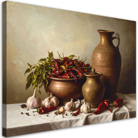 Wandbild Chilischoten Knoblauch Krüge 100x70 cm (1/5)
