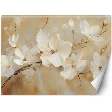 Fototapete Weiße Blumen auf beigem Hintergrund 400x280 cm (1/5)