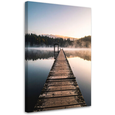 Wandbild Aussicht Steg See Wald im Nebel 40x60 cm (1/5)