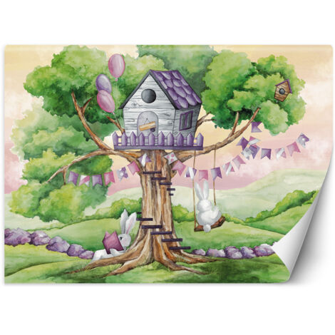Fototapete Weiße Kaninchen Hütte auf dem Baum 254x184 cm (1/5)