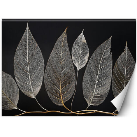 Fototapete Minimalismus Laub Zweig Glamour Silber 250x175 cm (1/5)