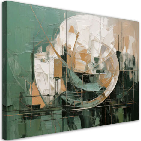 Modernes Wandbild Abstraktion Rund Grün Gold Beige 100x70 cm