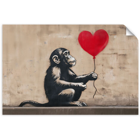 Selbstklebendes Poster – Wandsticker Banksy Mädchen mit Ballon Beige 45x30 cm