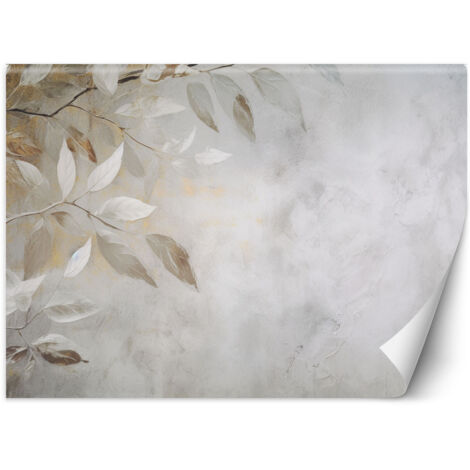 Fototapete Beige Blätter Zweige Natur Beton Boho 250x175 cm