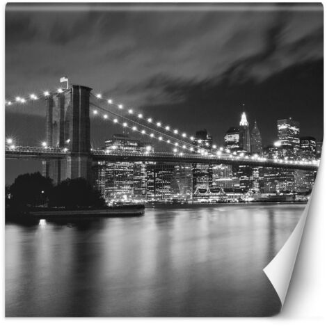 Fototapete New York Brooklyn Bridge bei Nacht beleuchtet 150x150 cm (1/5)