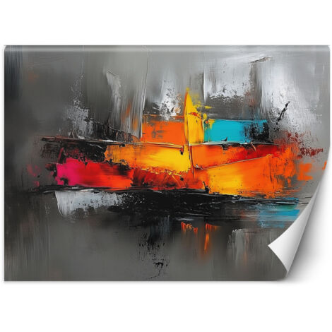 Fototapete Farbenfrohe Abstraktion auf grauem Hintergrund 200x140 cm (1/5)