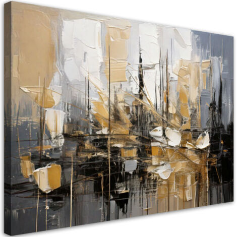 Modernes Wandbild Abstraktion in Grautönen und Beige mit goldenen Elementen 60x40 cm (1/5)