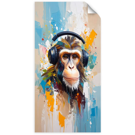 Selbstklebendes Poster – Wandsticker Affe mit Kopfhörern Tier Afrika 60x120 cm (1/3)