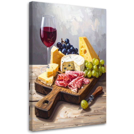 Wandbild für die Küche Platte mit Wurst Käse und Trauben 40x60 cm (1/5)