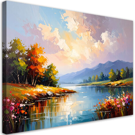 Wandbild für das Wohnzimmer Schlafzimmer Fluss Bäume Landschaft 90x60 cm