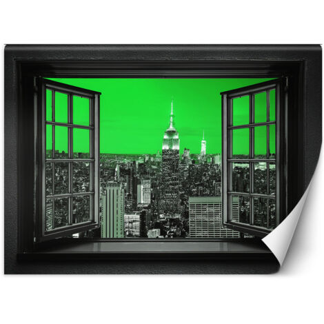 Fototapete Fensterblick Stadt Himmel Grün 300x210 cm (1/5)