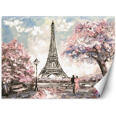 Fototapete, Pariser Eiffelturm wie rosa bemalt – 300x210