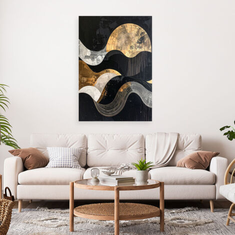 Wandbild Geometrische Abstraktion in Gold und Schwarz im Glamour Stil mit Wellen 40x60 (1/4)